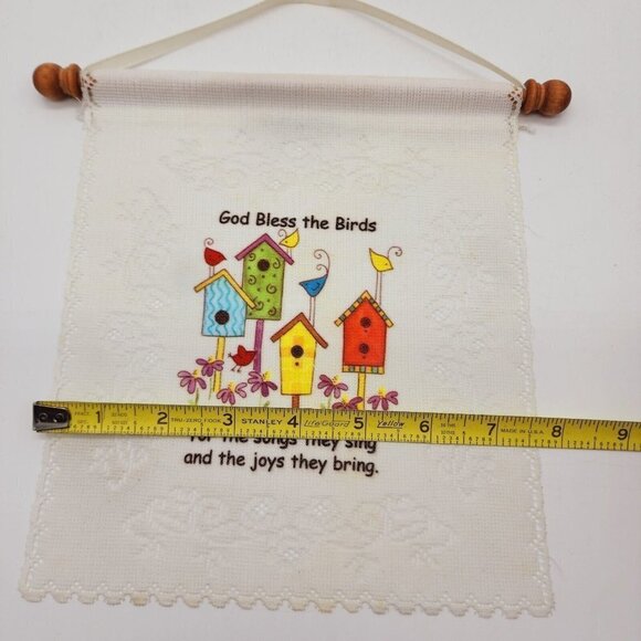 Floral Lace Window Hanging Panel God Bless the Birds birdhouse flowers 7 x 8 - Picture 5 of 6